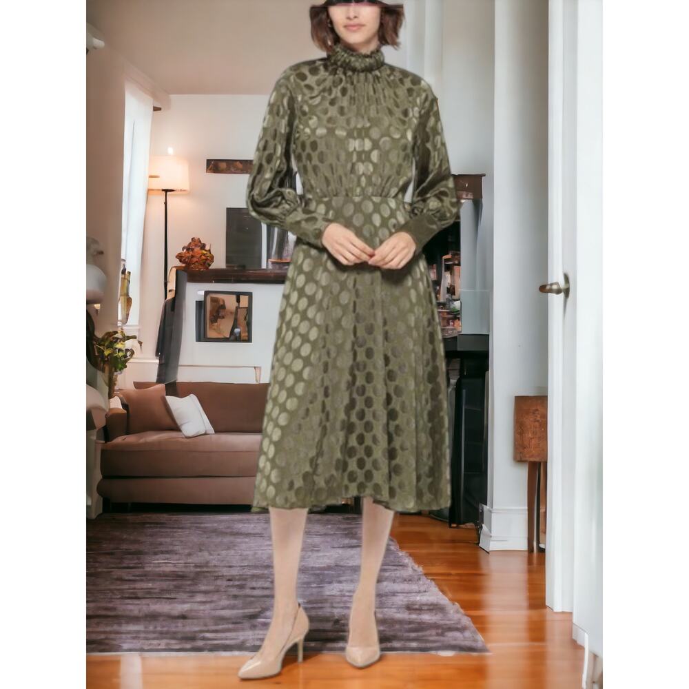 NWT - Calvin Klein Green Satin Polka Dot Dress Size: 6